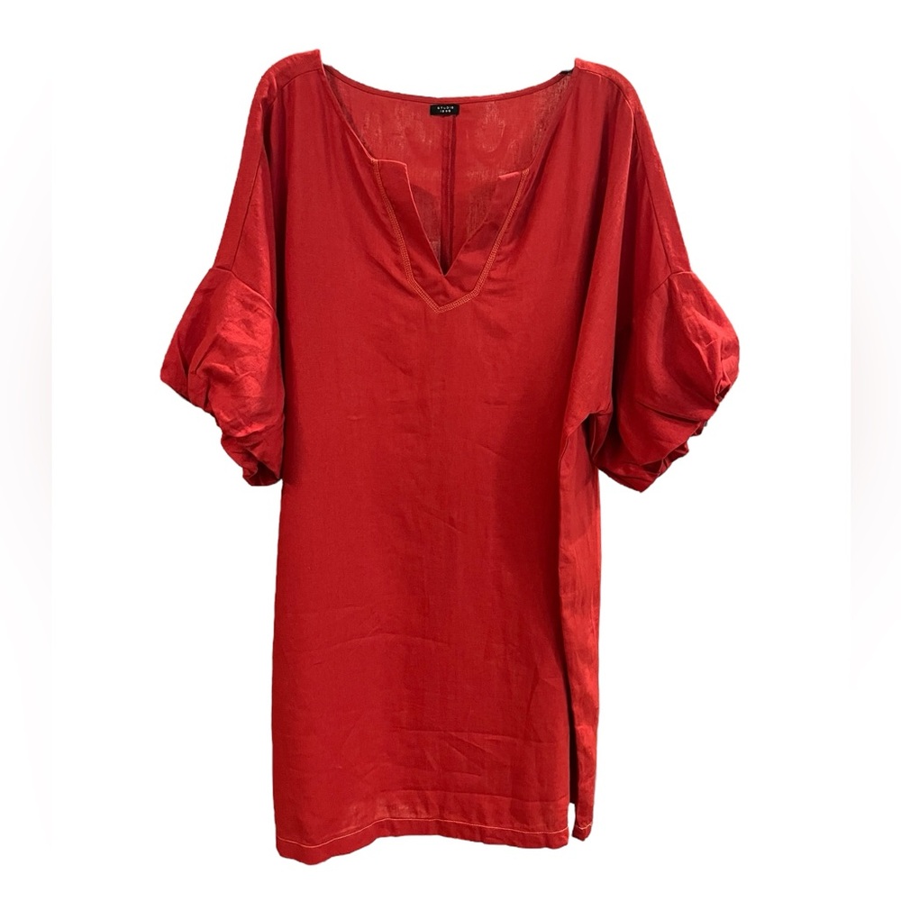 EUC Studio 1886 Red Linen Puff Sleeve Shift Dress Size 1X/1T (18W-20W)